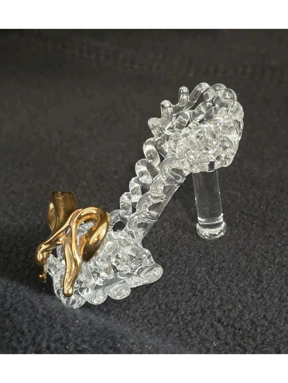 Vtg Cinderella Style Sm Hand-spun Glass Shoe Slipper w/gold plate 24k Trim (b)